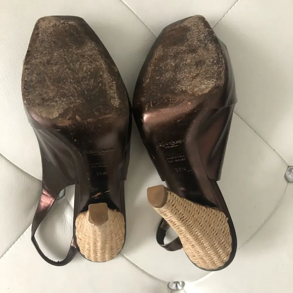 YSL Yves Saint Laurent metallic woven heels 61/2